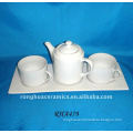Huaide RHA479 White Ceramic Teapot With Mug On 13" Long Rectangle Tray Set